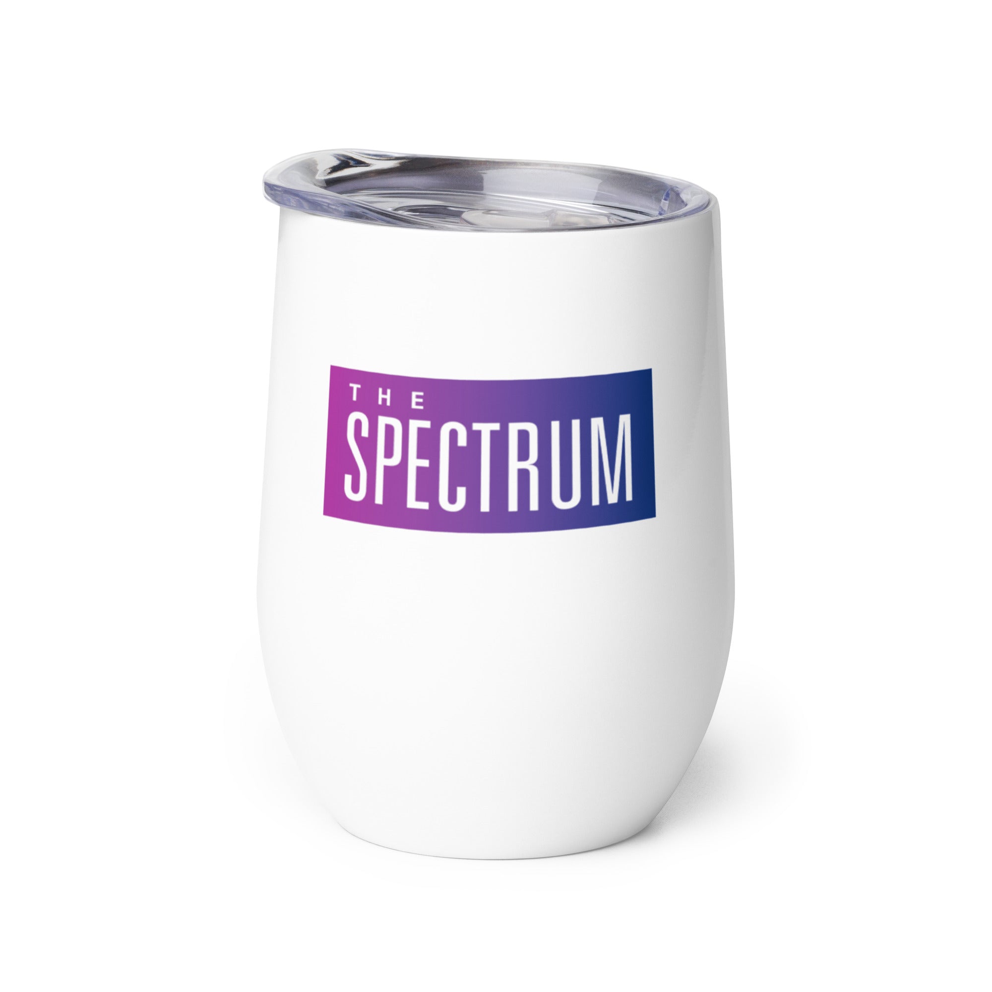 White insulated cup with 'THE SPECTRUM' logo in purple gradient.