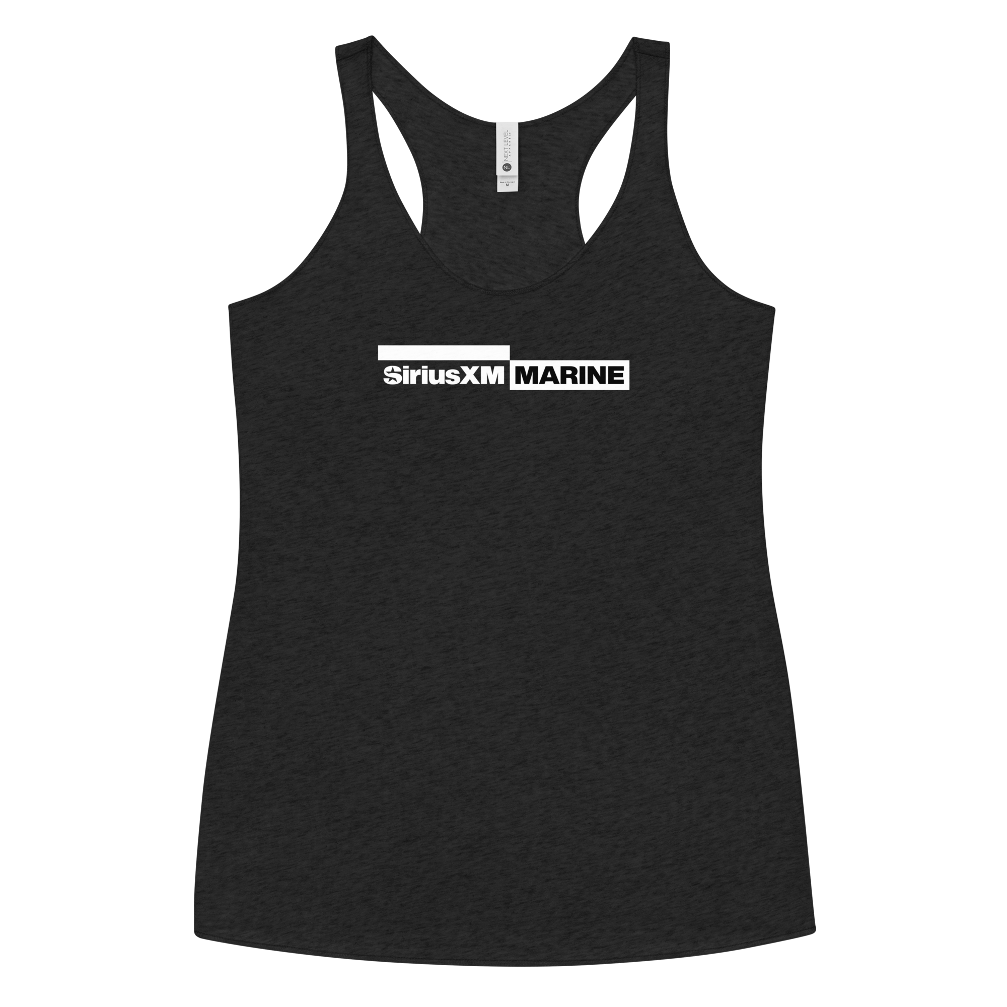 Black tank top featuring the text 'SiriusXM MARINE' in white.