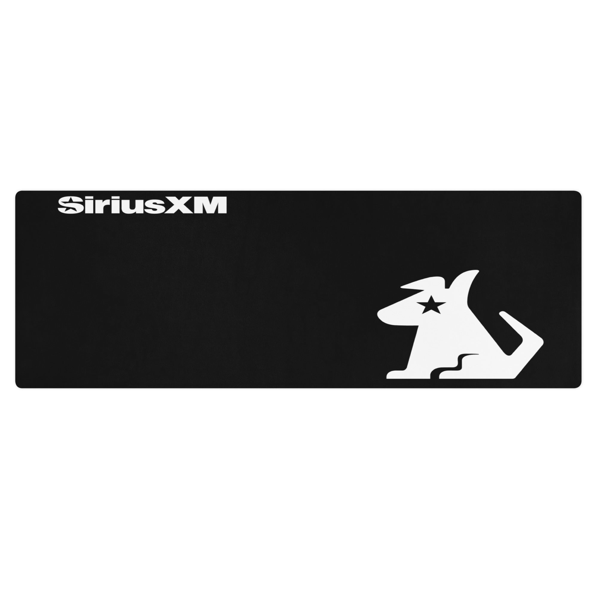 Black yoga mat featuring the SiriusXM logo and a stylized dog icon in white.
