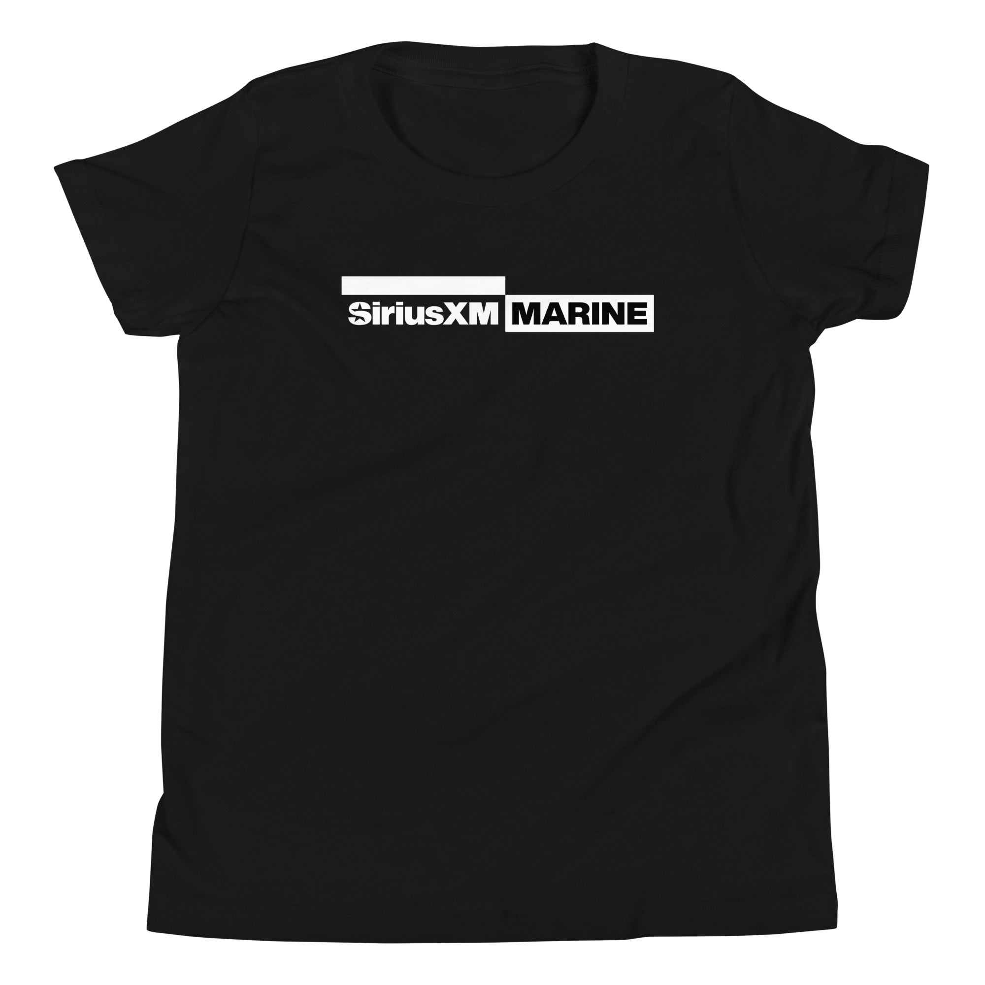 Black t-shirt featuring the logo 'SiriusXM MARINE' in white lettering.