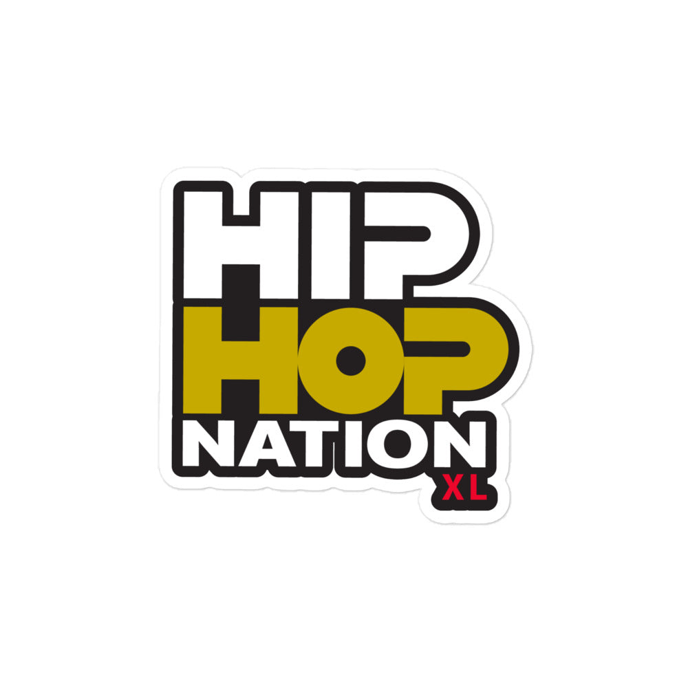 Logo Sticker with the text 'HIP HOP NATION XL' in bold black and gold colors.
